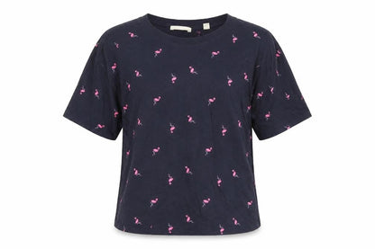 Front view of ESPRIT Women's Blue Animal Print L Basic T-Shirt
