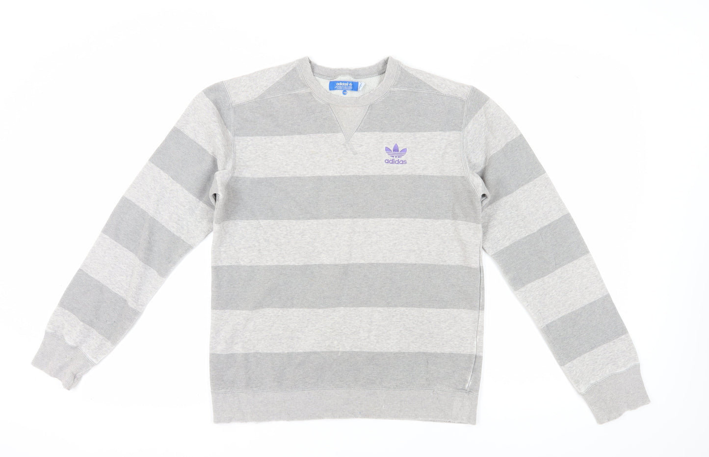 Adidas Men's Grey Striped Pullover Sweatshirt Size S