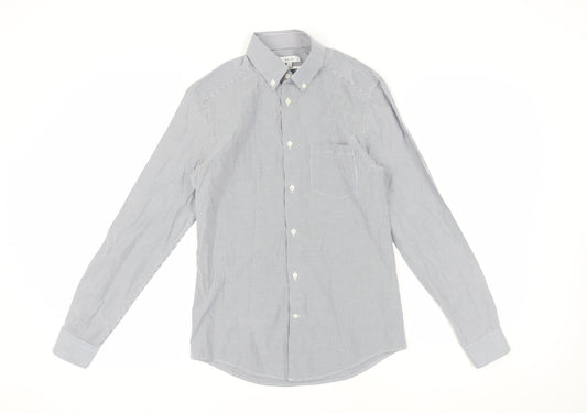 Reiss Men's Grey Striped Button-Up Slim Shirt S