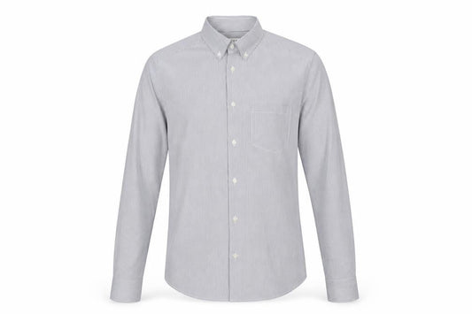 Reiss Men's Grey Striped Button-Up Slim Shirt S