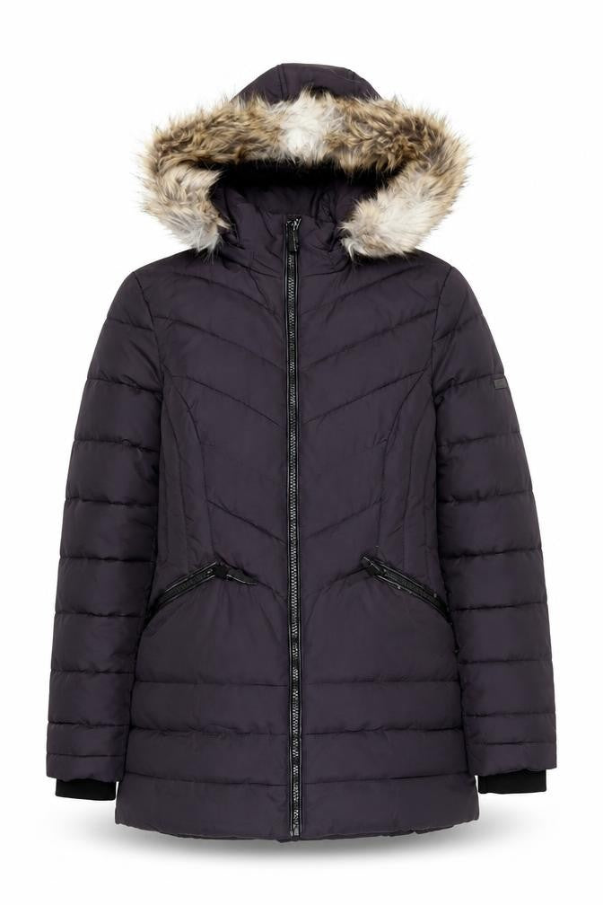 Centigrade Women's Black XS Puffer Jacket with Fur Trim