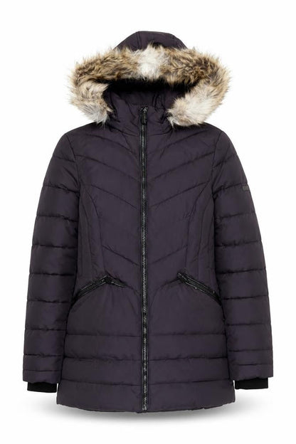 Centigrade Women's Black XS Puffer Jacket with Fur Trim