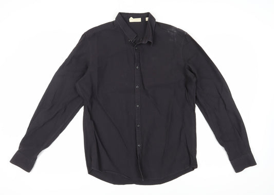 Pure DKNY Men's Black Long Sleeve Button-Up Shirt L