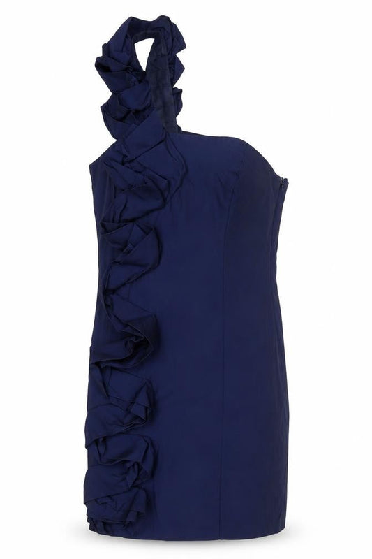 ASOS Women's Blue One Shoulder Knee Length Shift Dress