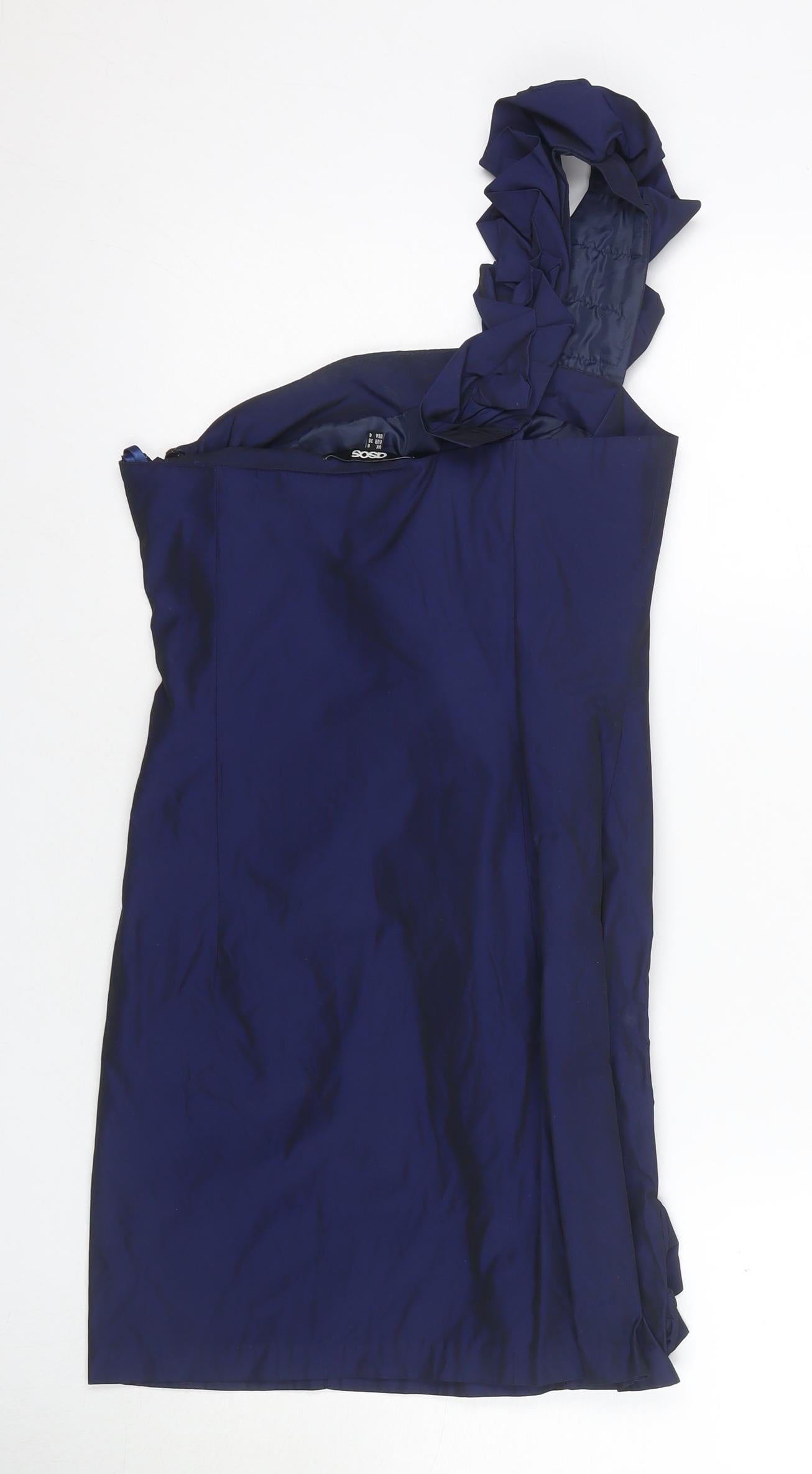 ASOS Women's Blue One Shoulder Knee Length Shift Dress