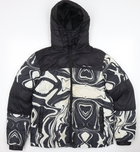 Night Addict Men's Black Puffer Jacket, M, Hooded, Casual
