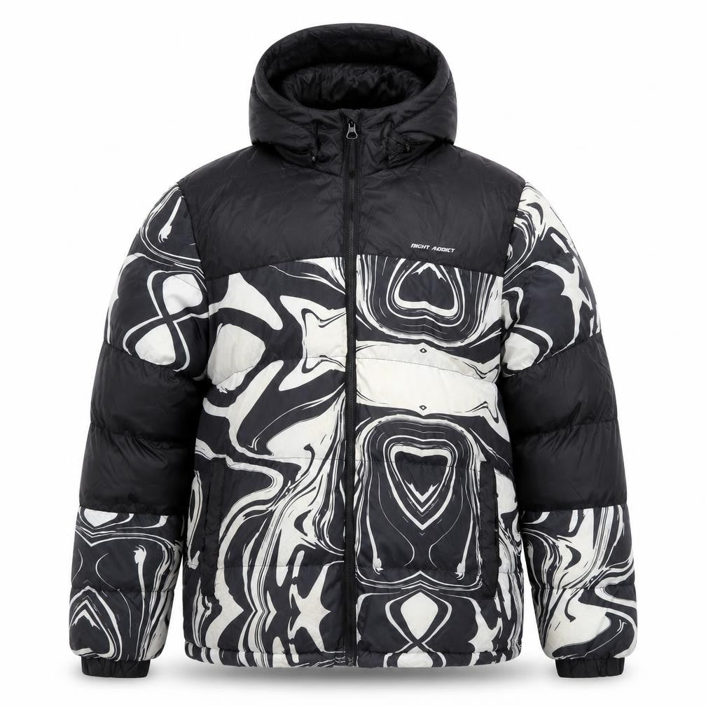 Night Addict Men's Black Puffer Jacket, M, Hooded, Casual