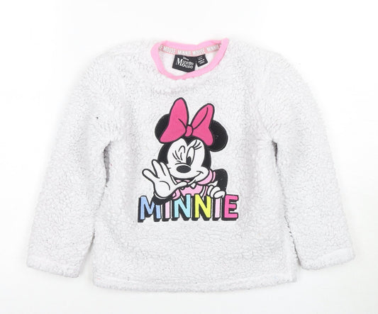 Disney Girls Minnie Mouse White Pyjama Top 5-6 Years Fleece