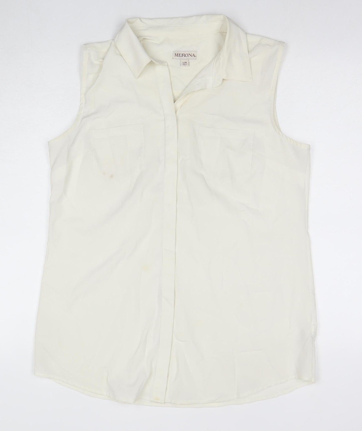 Merona Women's Ivory Sleeveless Collared Blouse, Size L