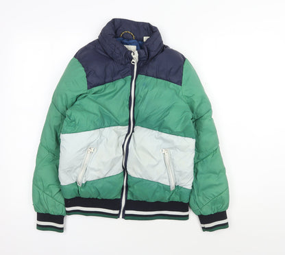 Additional front view of Scotch & Soda boys’ green colourblock puffer jacket, size 12