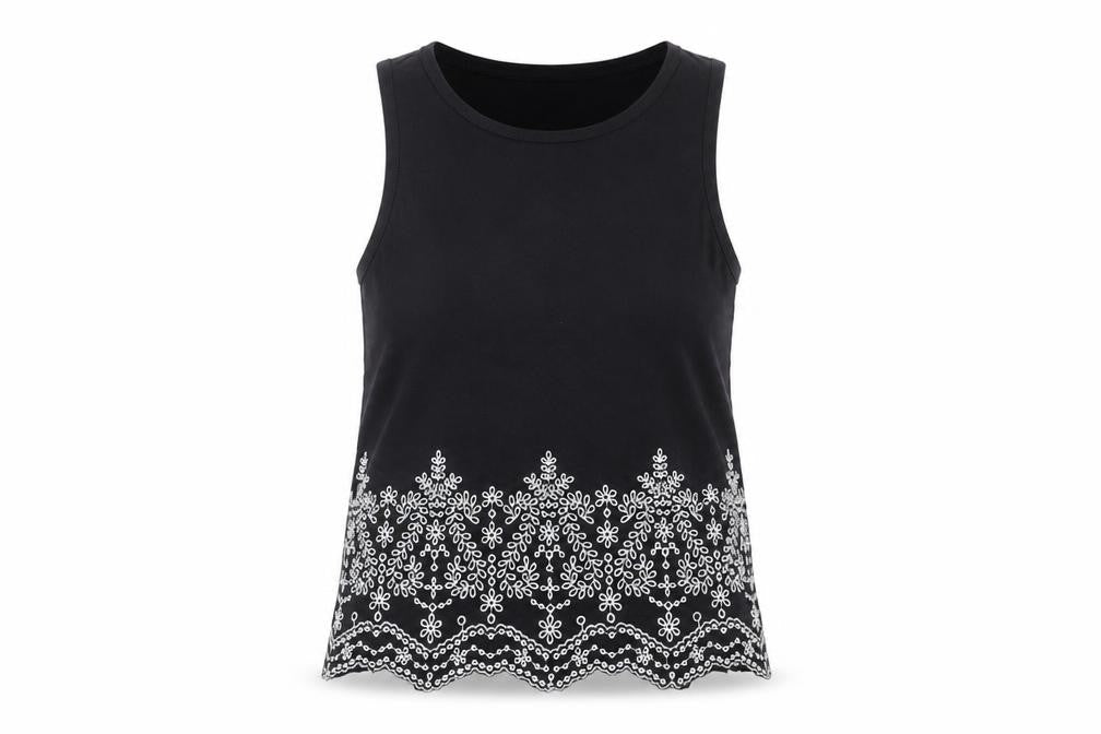 Superdry Women's Black Tank Top, Size 6, Embroidered