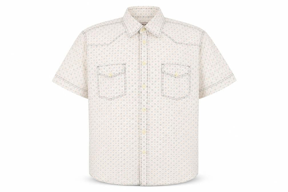 Jack & Jones Men's L White Geometric Short Sleeve Shirt