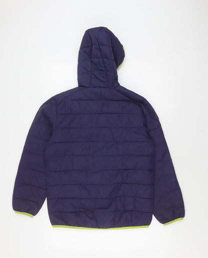 Back view of Freedom Trail boys’ blue hooded puffer jacket 11-12y