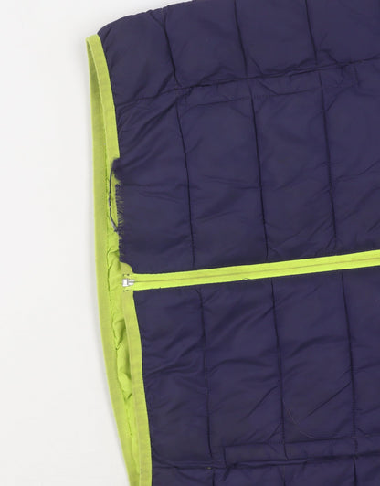 Close-up detail of Freedom Trail boys’ blue hooded puffer jacket 11-12y