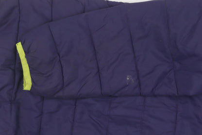 Brand and care label for Freedom Trail boys’ blue hooded puffer jacket 11-12y