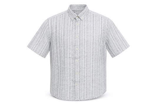 Easy Men's Grey Striped Short Sleeve Shirt L