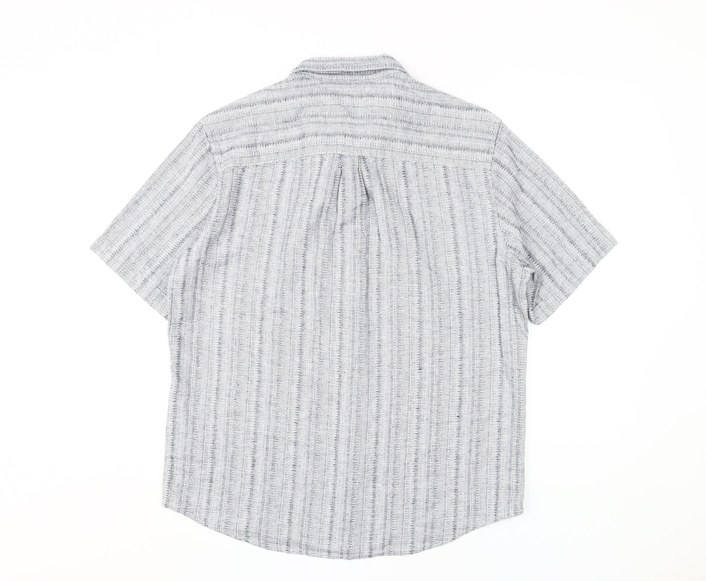 Easy Men's Grey Striped Short Sleeve Shirt L