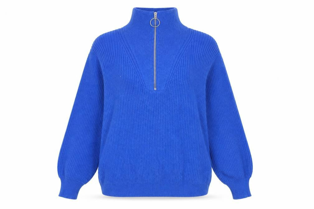 Kilky Paris Women's Blue Mock Neck Full Zip Jumper