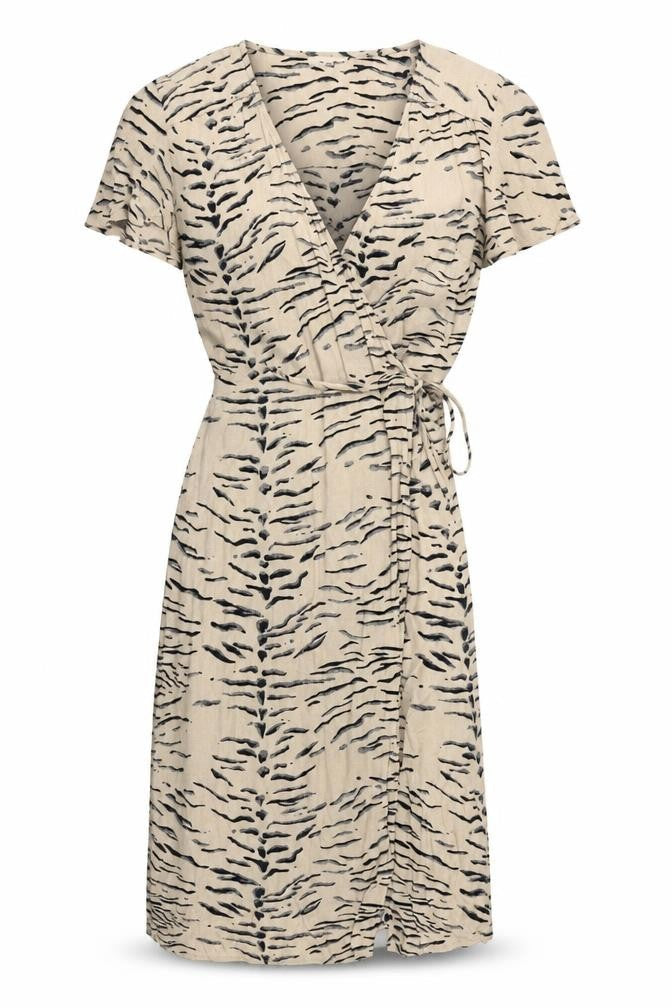 Leith Women's Beige Animal Print Wrap Dress S
