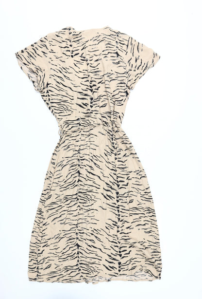 Leith Women's Beige Animal Print Wrap Dress S