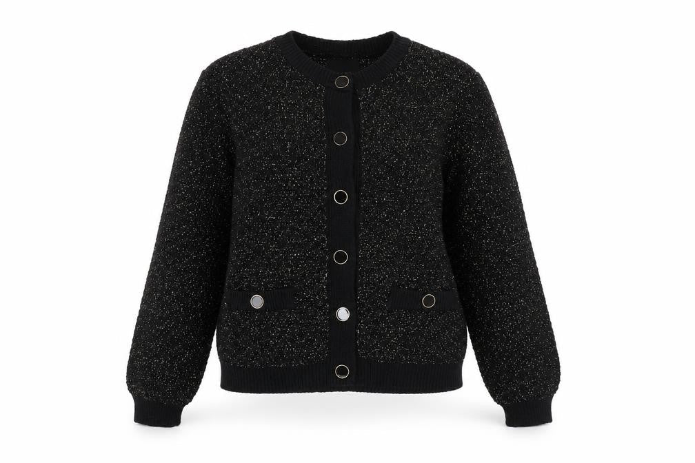 ET VOUS Women's Black Cardigan Size 12 Crew Neck