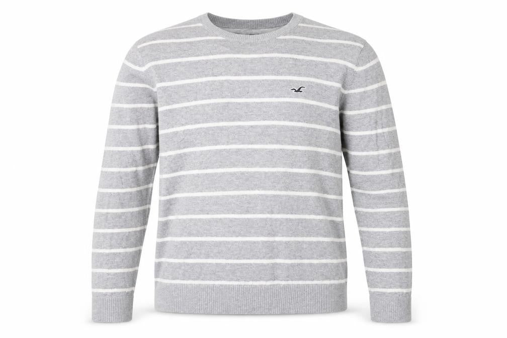 Hollister Mens Grey Striped Pullover Jumper L
