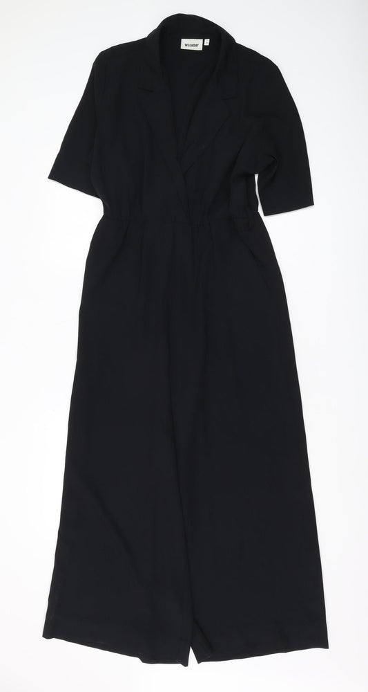 Weekday Women's Black Jumpsuit, Size 8, Wide-Leg, Collared