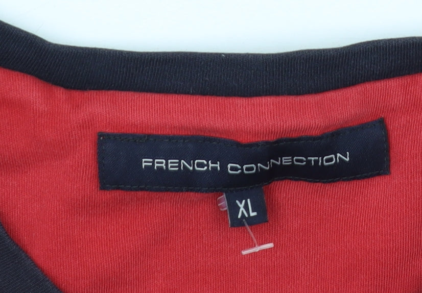 French Connection Men's XL Red Cotton Colourblock T-Shirt