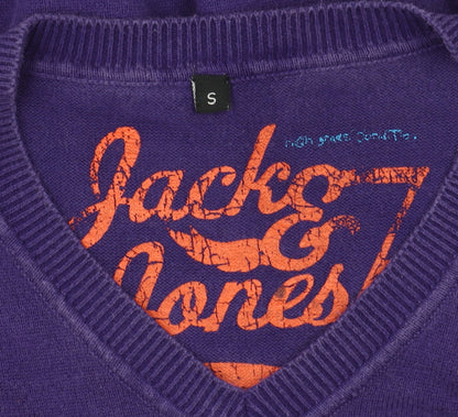 Jack & Jones Men's Purple V-Neck Pullover Jumper S