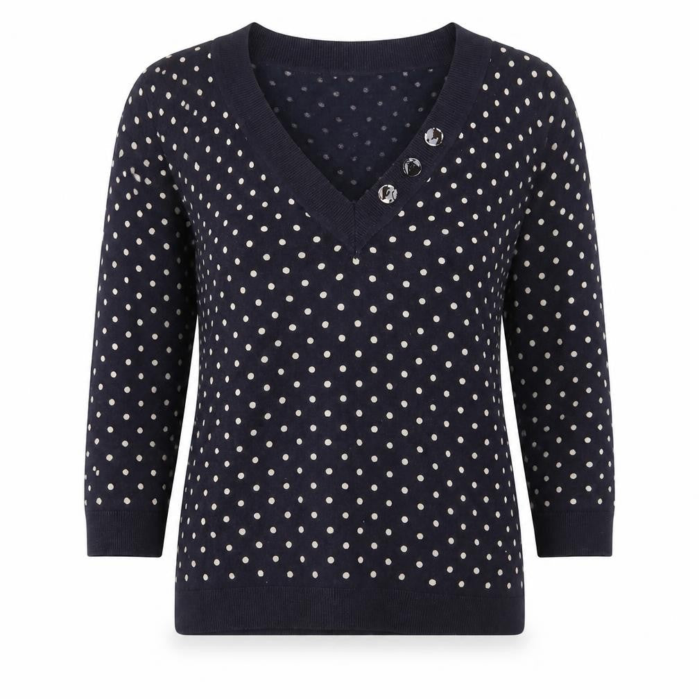 Laura Ashley Women's Blue Polka Dot V-Neck Jumper Size 10