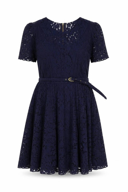 Whistles Women's Blue A-Line Lace Knee Length Dress Size 10