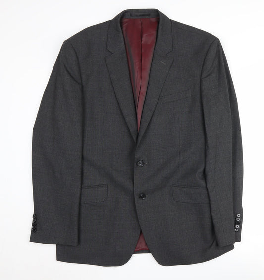 Vintage Men's Grey Wool Suit Jacket, Size 44R, Two-Button, Formal