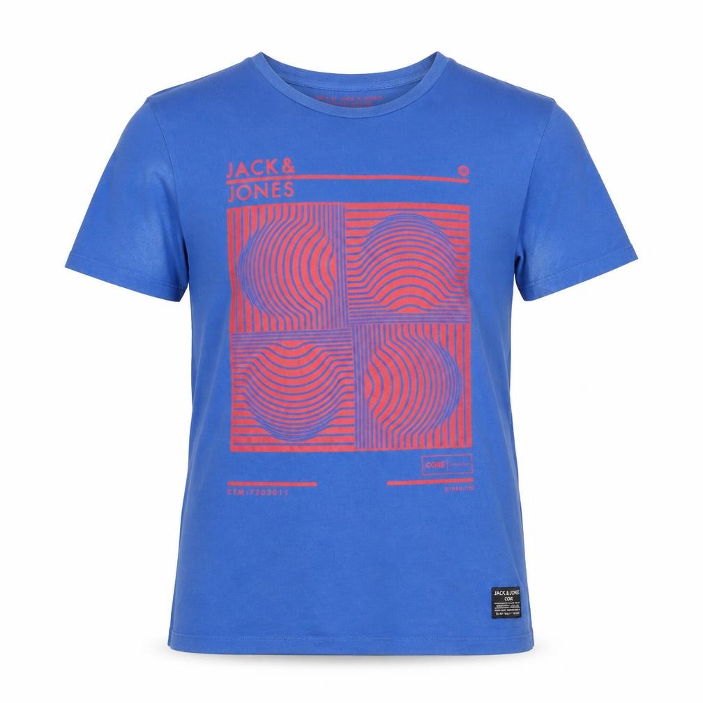 Jack & Jones Men's Blue Cotton Graphic T-Shirt Size L