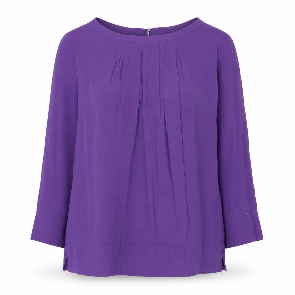 Laura Ashley Women's Purple 3/4 Sleeve Boat Neck Blouse