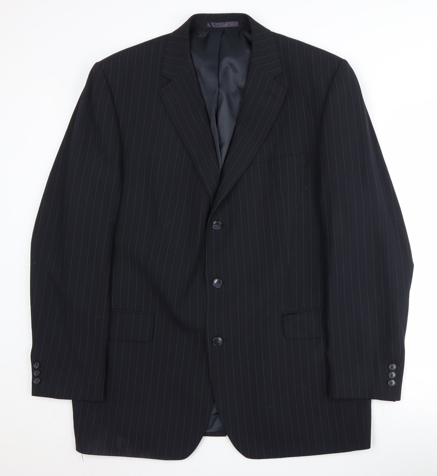 CENTAUR Men's Black Striped Wool Blazer Size 46L
