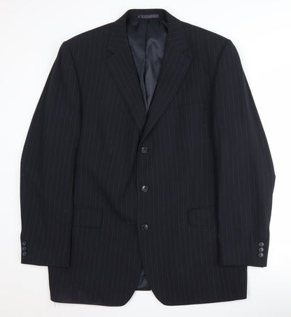 CENTAUR Men's Black Striped Wool Blazer Size 46L