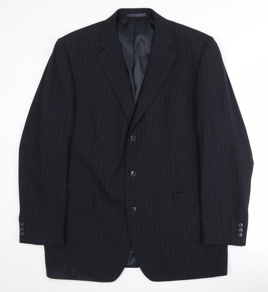 CENTAUR Men's Black Striped Wool Blazer Size 46L