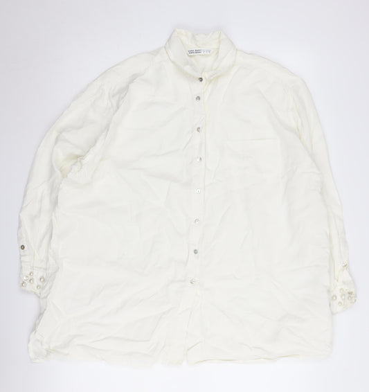 Zara Women White Button-Up Shirt M Collared Cotton