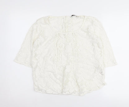 Preloved Next Women's White Lace Scoop Neck Jumper Size 10 - Front