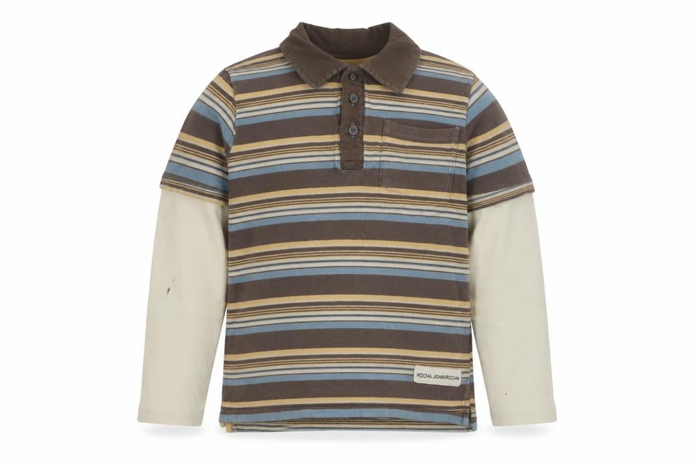 RJR.John Rocha Boys Brown Striped Polo 7-8Y Long Sleeve