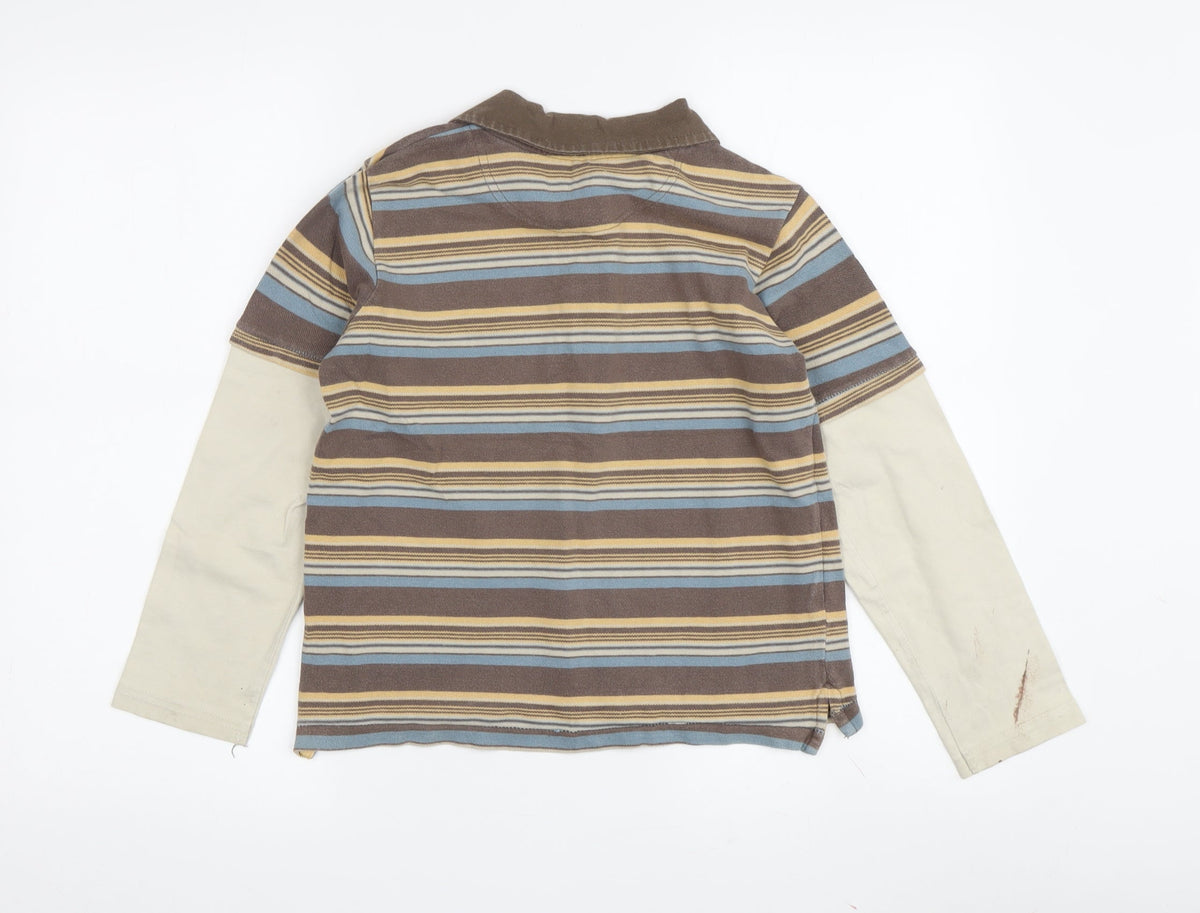 RJR.John Rocha Boys Brown Striped Polo 7-8Y Long Sleeve