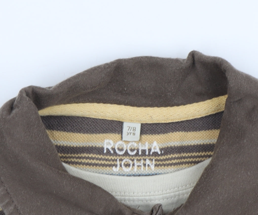 RJR.John Rocha Boys Brown Striped Polo 7-8Y Long Sleeve