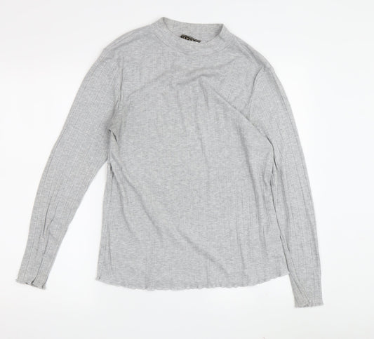 Lipsy Women's Grey High Neck Long Sleeve T-Shirt Size 14
