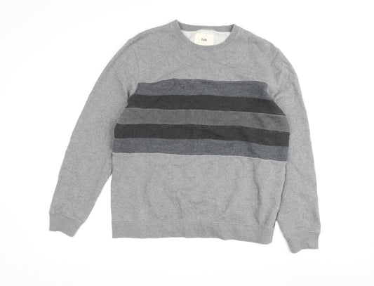 Folk Grey Striped Pullover Sweatshirt - Unisex L