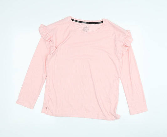 BCBGMAXAZRIA Women's Pink Ruffle Long Sleeve T-Shirt