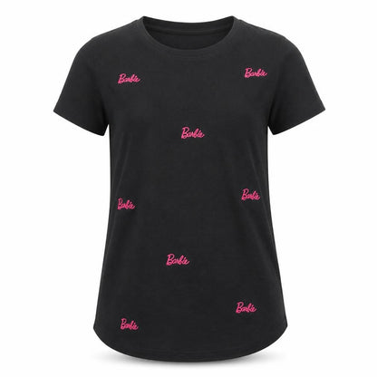 Front view of Barbie girls’ black cotton t-shirt s logo graphic casual