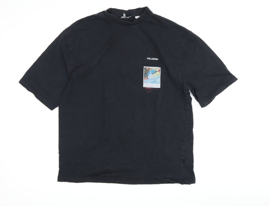 Collusion Men’s Black Graphic Print T-Shirt, M