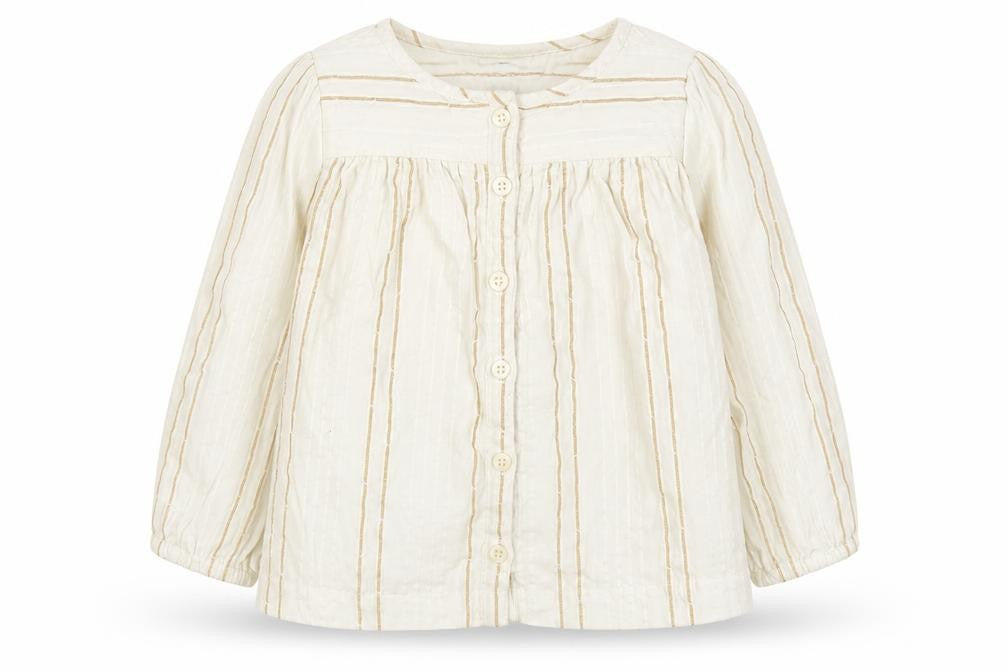 Front view of Baby Gap girls’ ivory striped blouse, 24 months, long sleeve