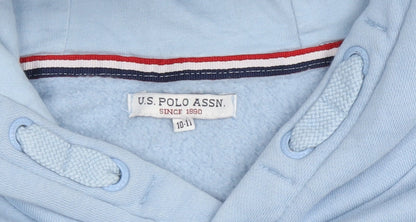Close-up detail of U.S. Polo Assn. boys’ blue hoodie - pullover, size 10-11