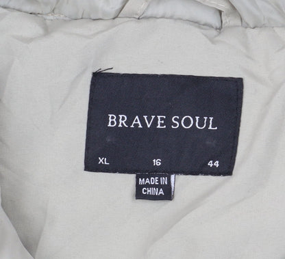Brave Soul Women's Beige Hooded Puffer Jacket Size 16